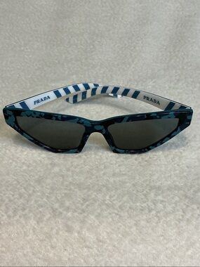 Prada Blue Camouflage Cat-Eye Sunglasses with Striped Arms